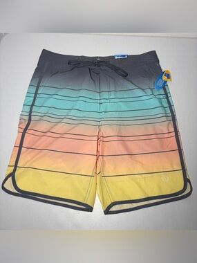 NWT Wave Zone Men's 34 Multicolor Striped Board Shorts Drawstring Lined Pockets
